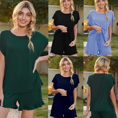 Modal Cotton Round Neck Leisure Suit Loungewear Short Sleeve Wave Shorts Pajamas
