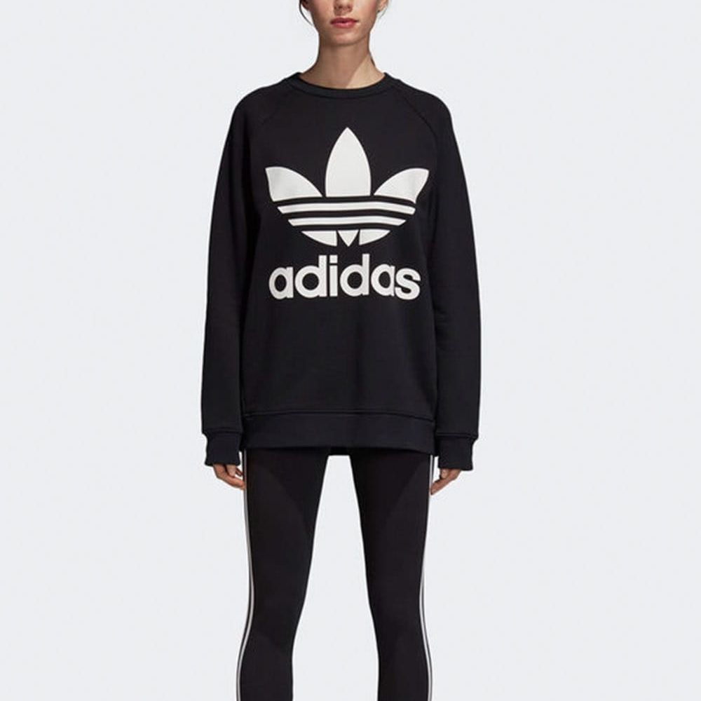 Adidas Originals American Vintage Series Big Letter Logo Fleece Round Neck Pullover Casual Sweatshirt Women Black DH3129