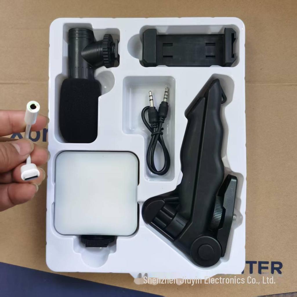 AY49 Mini Pocket Fill Light & Selfie Stand with LED Flash and Microphone Set
