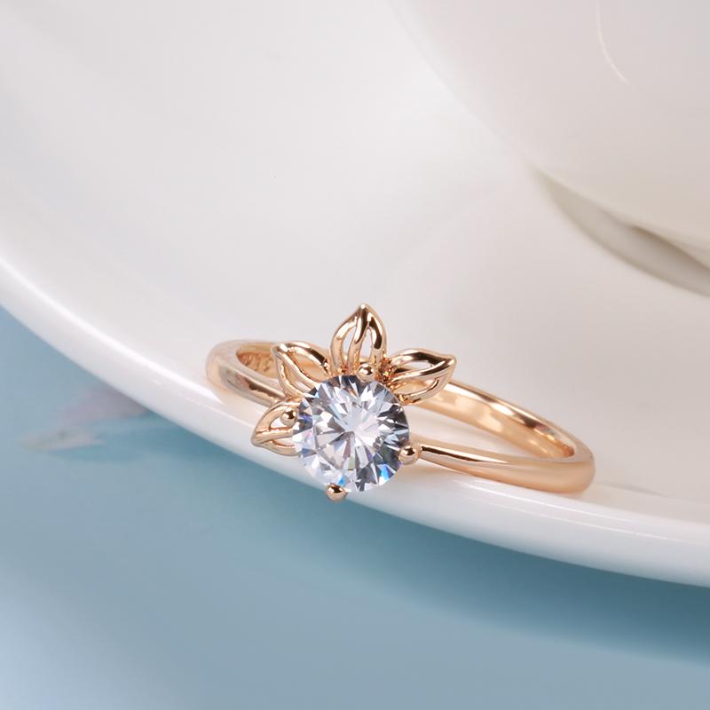 Fashion Simple Bride Wedding Ring Women  Rose Gold Color With Natural Zircon Accessories Romantic Daily Fine Jewelry
