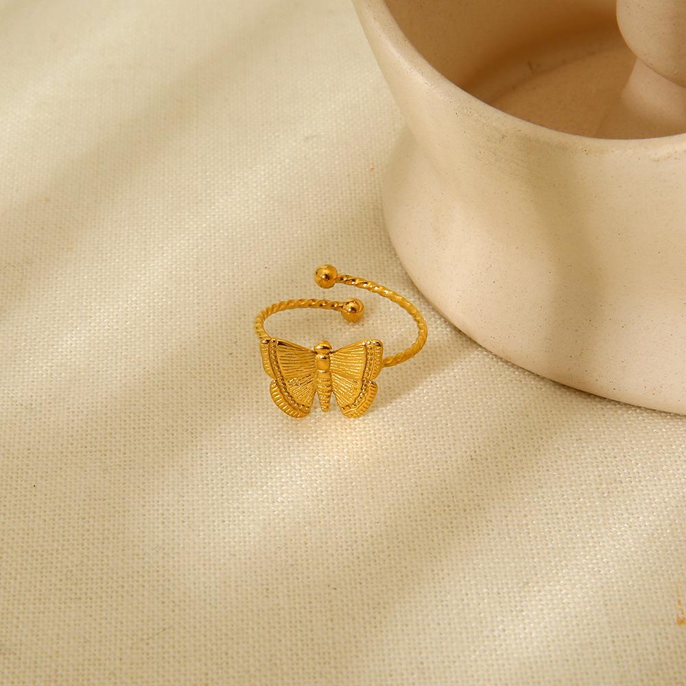 18K Gold-Plated Butterfly Adjustable Ring - Versatile & Waterproof