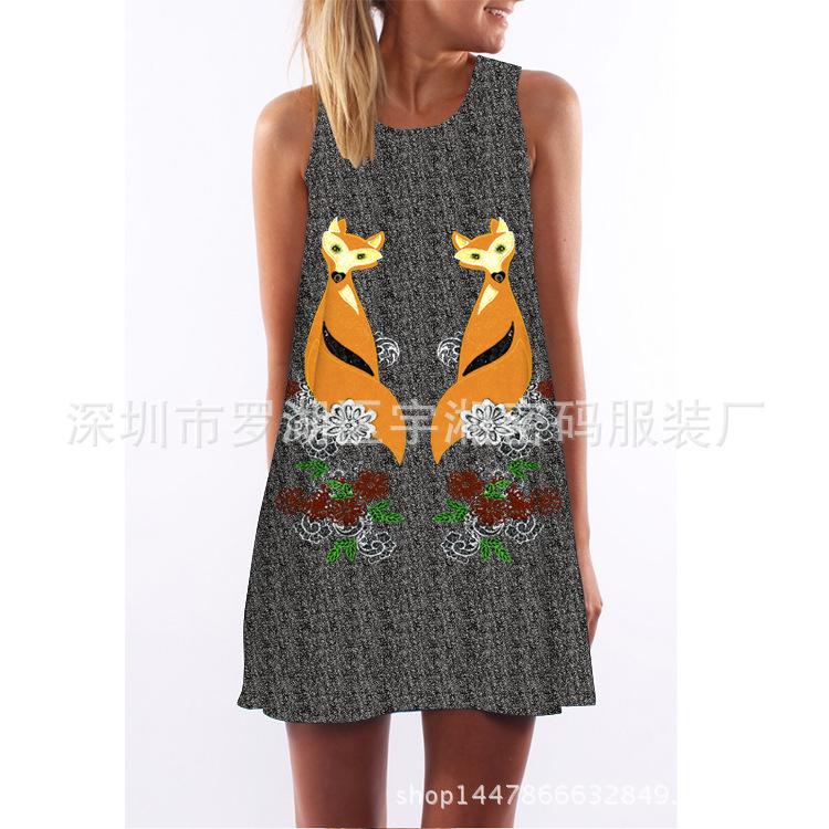 European Station European and American new digital printing crew neck hot-selling summer dress S