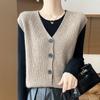 100% Pure Wool V-neck Solid Color Sleeveless Cardigan Vest - Spring & Autumn Collection
