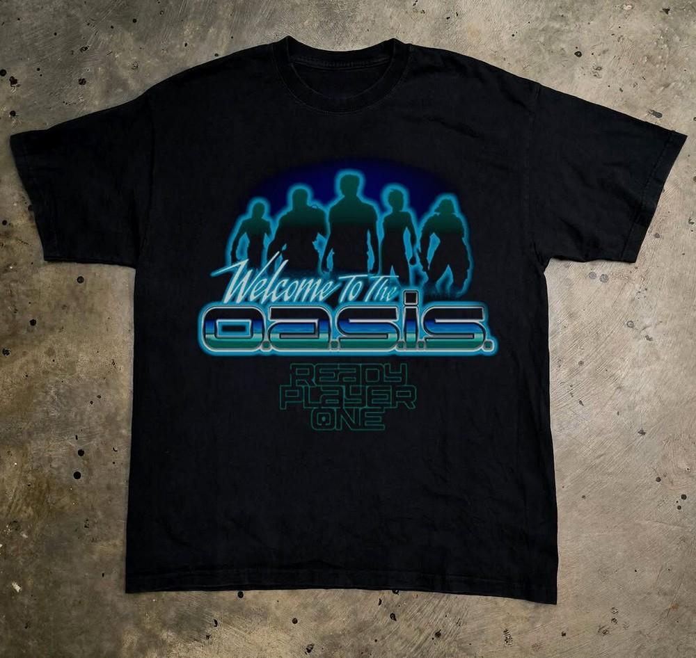 Vintage Oasis Ready Player One Unisex Black Cotton T-shirt, Size S-5XL Unisex T-Shirt M