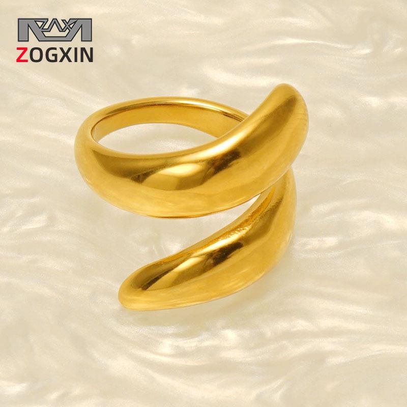

18K Gold Geometric Double-Layer Stainless Steel Open Ring One Size золотой