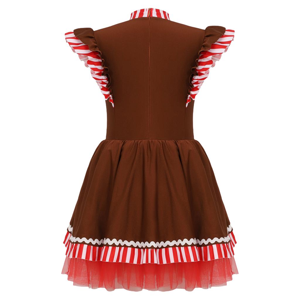Jenters pepperkakedrakt juletema flygeermer stripedesign tutukjole dansefest utkledning