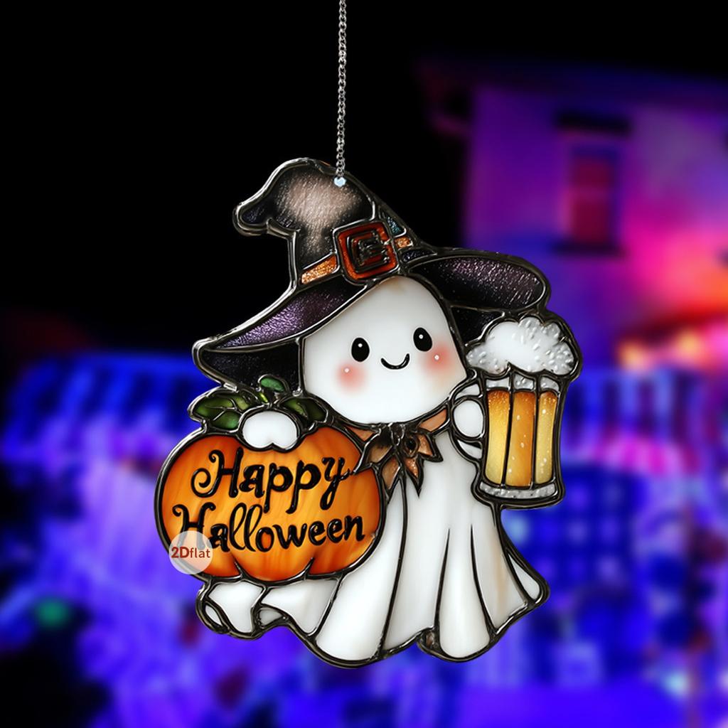 Halloween New Moon Bedtime Reading 2D Flat Acrylic Festive Atmosphere Decorative Pendant
