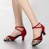 Latin Dance Shoes For Women Mid Heel Sneakers Square Dance Shoes Sandals Square Ballroom Satin Banquet Ladies Shoes