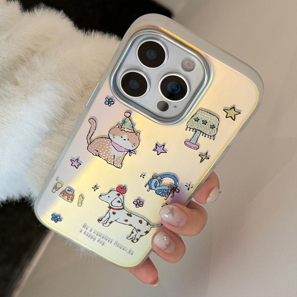 Gilt Cute Pet for IPhone17 Phone Case 16 Laser 15 Promax 14 Cartoon 11 Electroplating