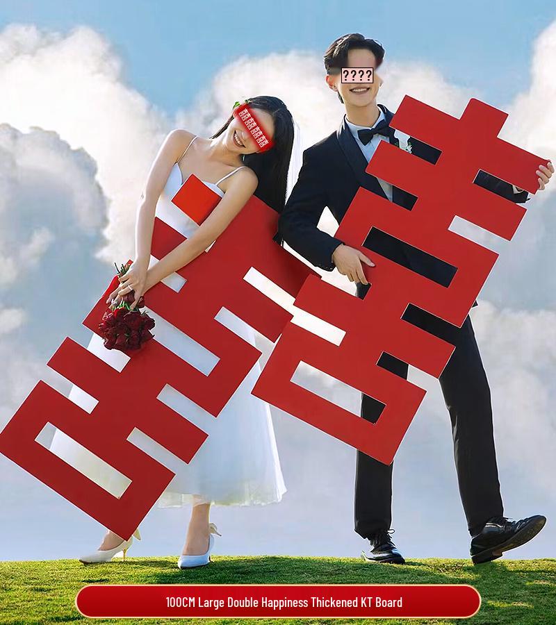 Dubbel Lycka Bröllopsrum Dekoration Klistermärke för Nytt Sovrum & Vigsel Foto Bakgrund