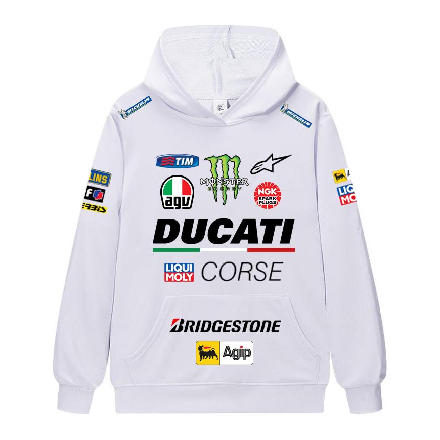 Ducati Felpa Corse MotoGP Racing, Unisex Oversize Streetwear Pullover con Stampa Completa Logo Sponsor