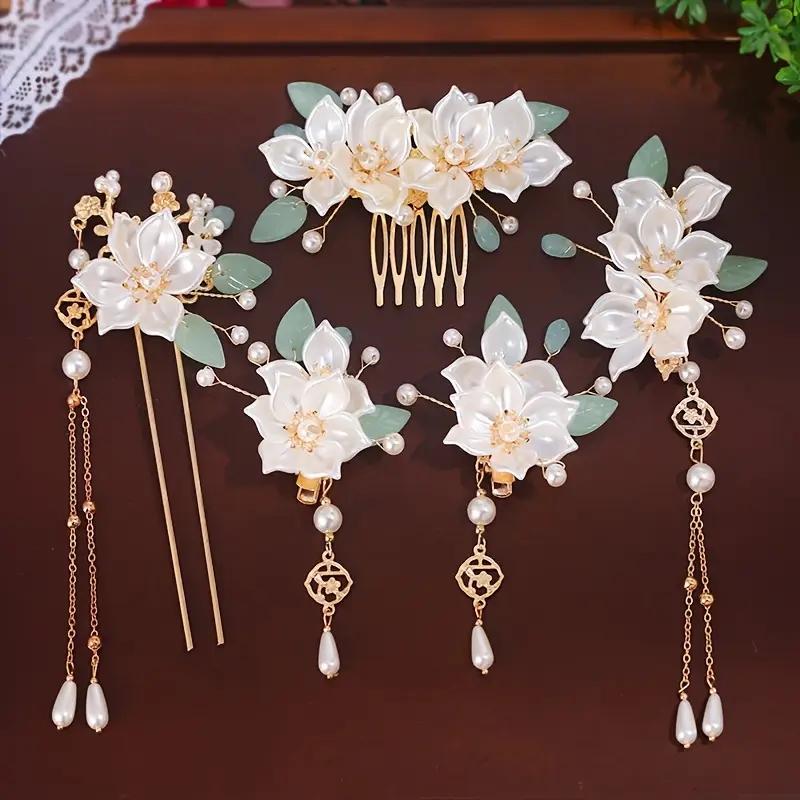 5-piece Set Featuring Vintage Floral and Tassel Designs, Handmade Hanfu Hair Accessories, Elegant Classical Artificial Flo