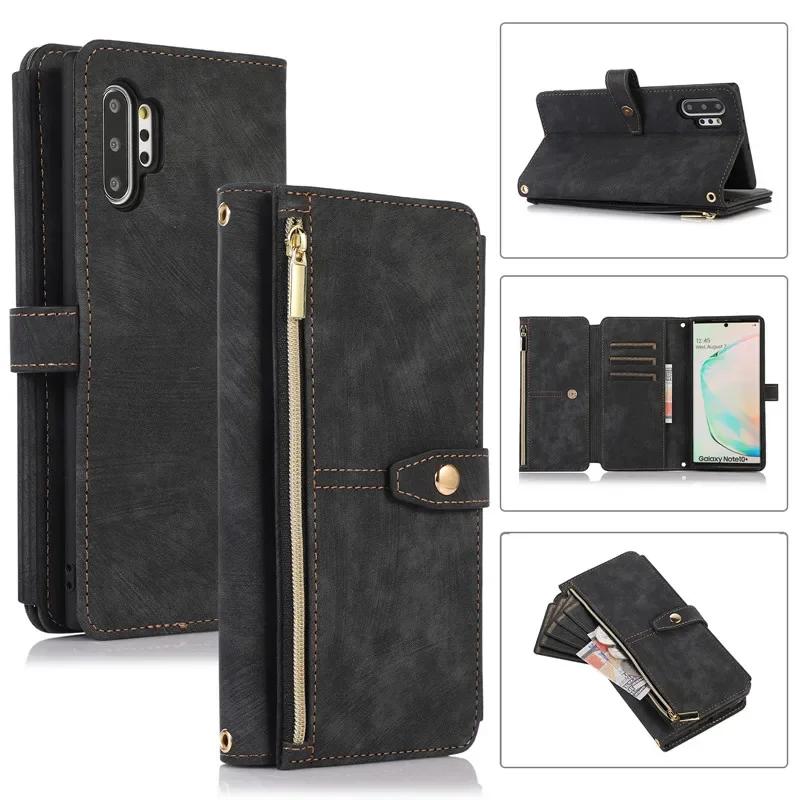 Custodia in Pelle con Cordino Lungo per Samsung Galaxy S25 Edge S24 FE S23 Plus S22 Ultra S21 S20 S10 Note 20 Portafoglio con Zip Copri Telefono per Carte