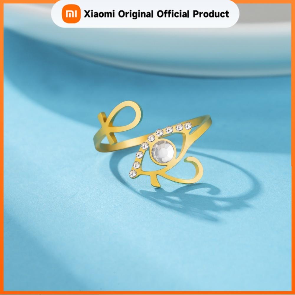 Xiaomi Skyrim Egypt Ankh Cross Eye of Horus Ring Stainless Steel Gold Color Adjustable Open Finger Rings With Clear Zircon Jewelry Gift