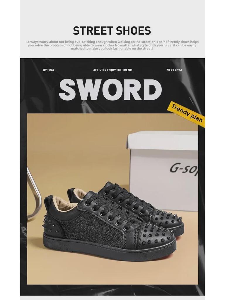 Cross-Border European Men's Rivet Sneakers - Versatile Red Bottom Trend for Spring & Autumn