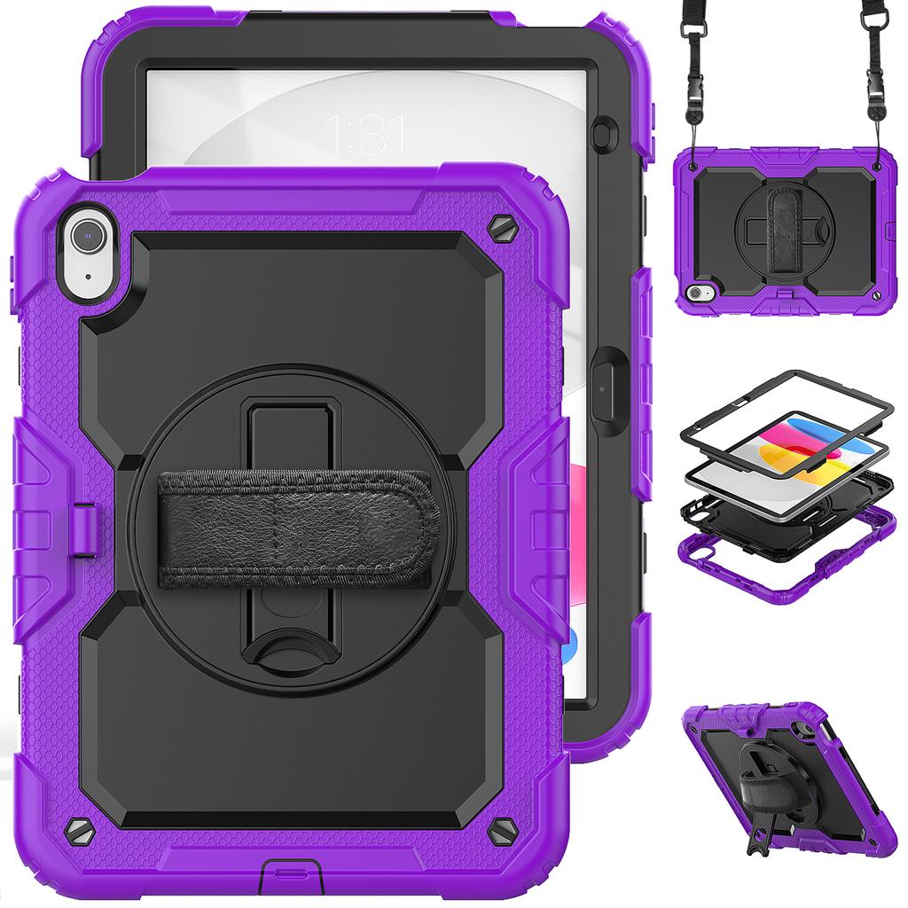 For IPad 10th Generation Case 10.9 Inch , Military Grade Shockproof Protector Silicone Cover Pencil Holder+Handle Shoulder Strap