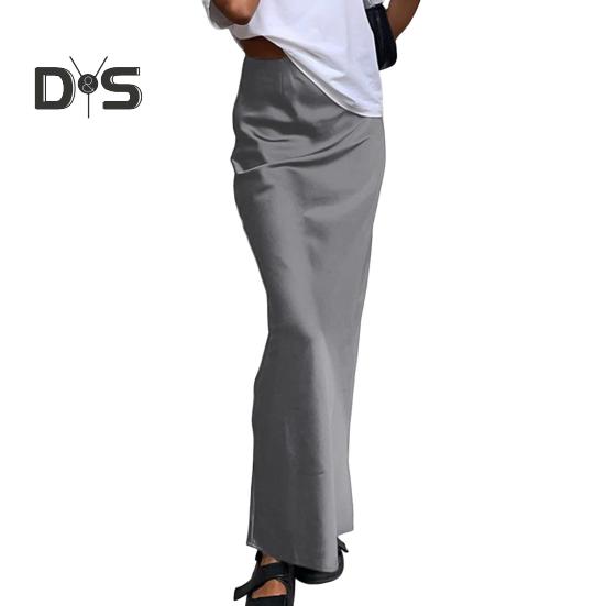 Women Satin Skirt High Waist Midi Long Skirt Slim Wrap Hip A-line Faux Silk Skirts for Spring Summer Streetwear