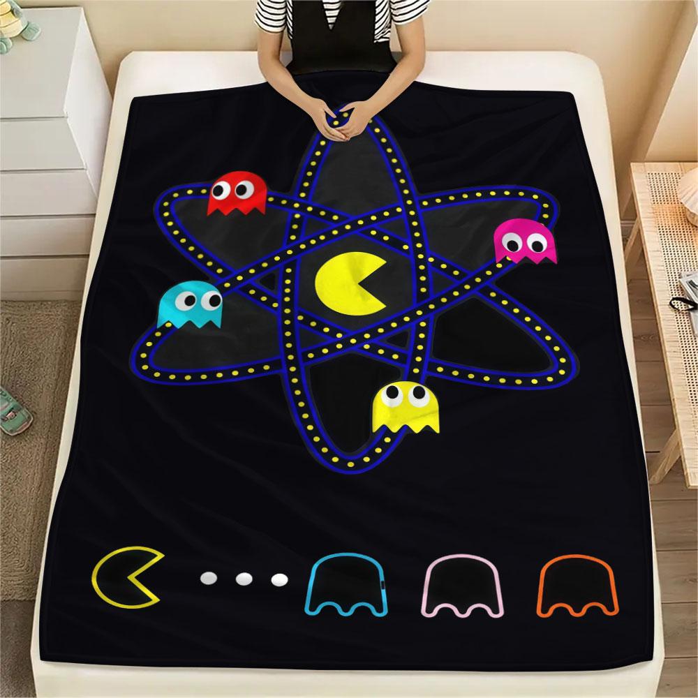 Pac‑Man Printed Flannel Blanket, soft throw for bedroom sofa, washable, fan merchandise, great gift.