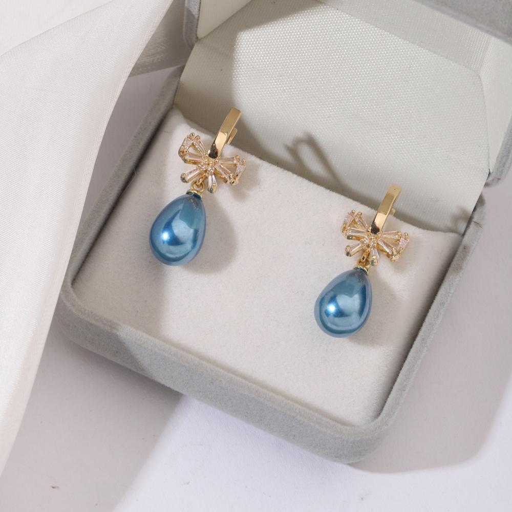 1 Pair Fashion Drop Shape Imitation Pearl Dangle Earrings For Women Cubic Zirconia Bow Tie Jewelry Wedding Accessories