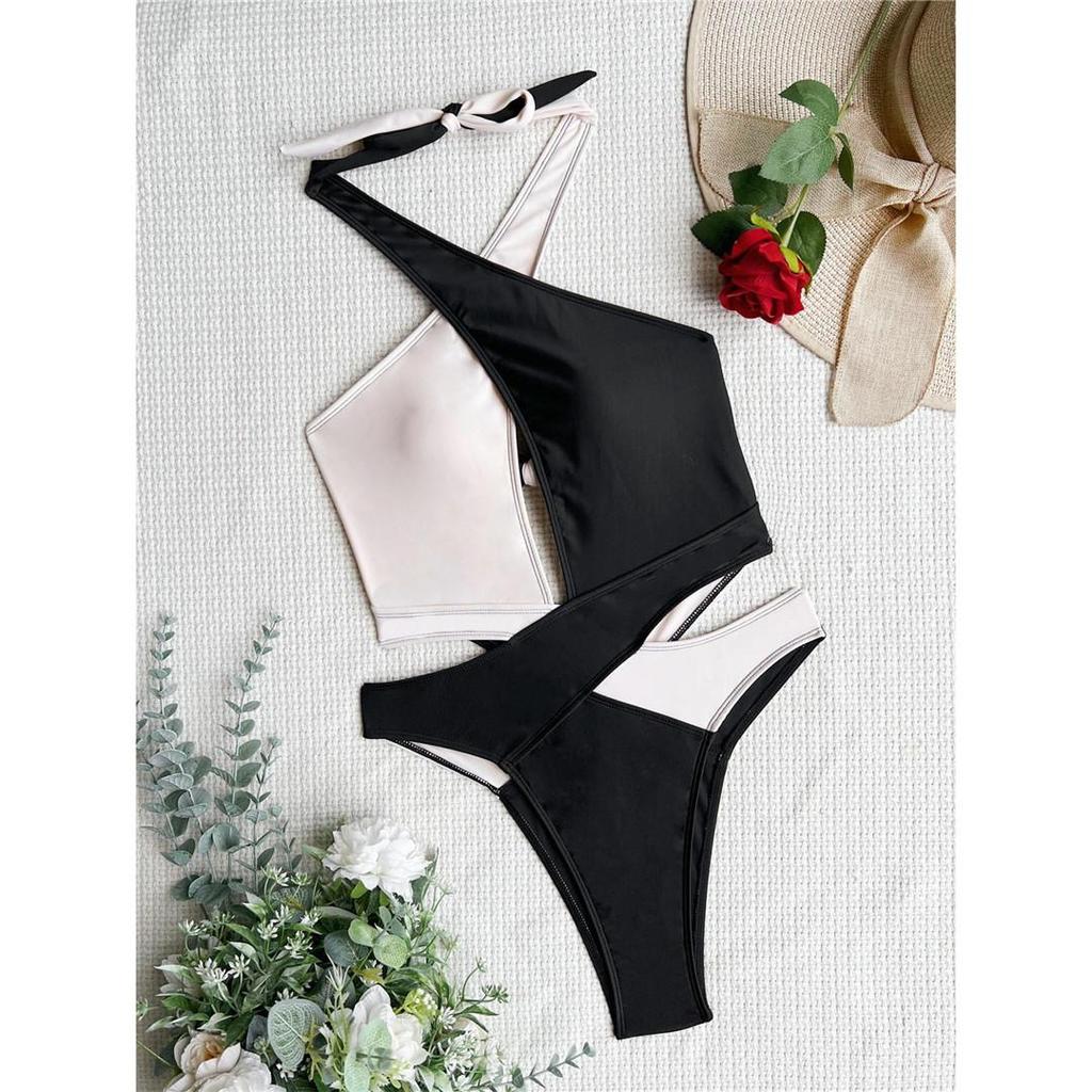 Sexy Spleißen Cut Out Halter-Backless Monokini Badeanzug Frauen Bademode Weiblichen High Cut Badende Badeanzug Schwimmen