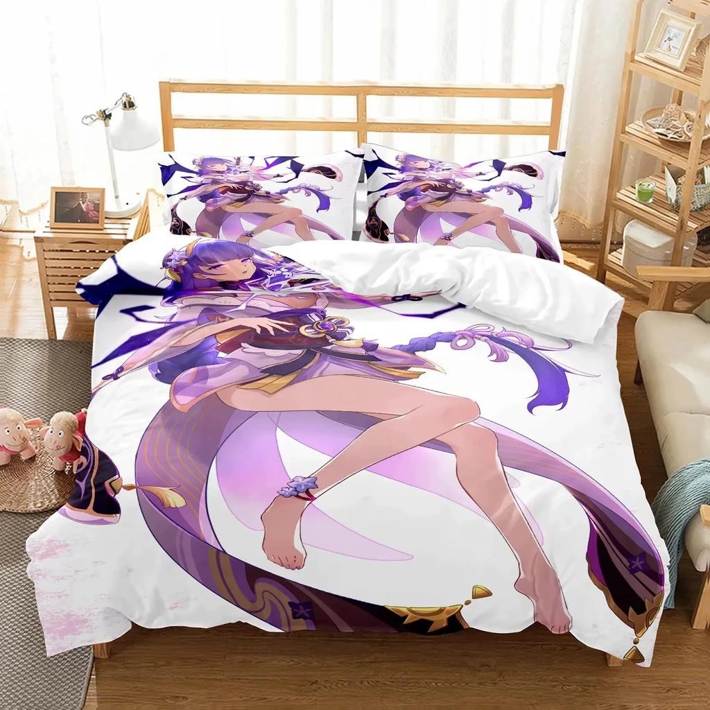Anime Girl Genshin Impact Beelzebul Bedding Set Duvet Cover Bed Set Quilt Cover Pillowcase Comforter King Queen Size Boys Adult