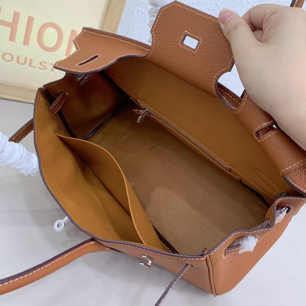 Lychee Pattern Platinum Kelly Bag: Classic European & American Light Luxury Leather Handbag, Women's Single Shoulder & Crossbody
