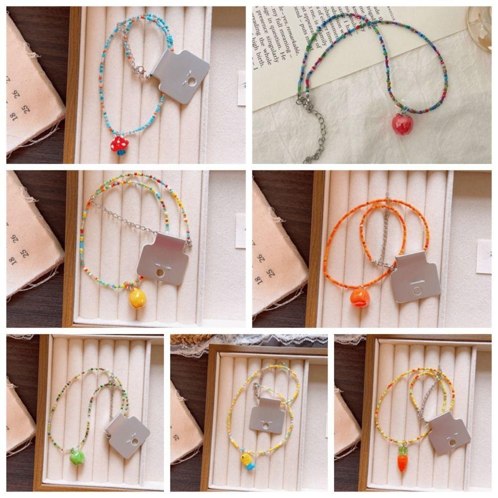Various Fruit Pendant Necklace Rice Beads Pear Necklace Cute Persimmon Jewelry Gift