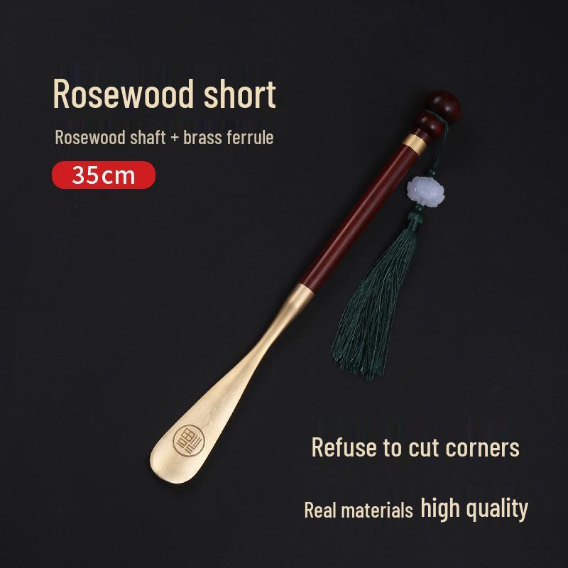 Pterocarpus Santalinus Premium Brass Shoehorn with Long Handle - Easy Lift for Pregnant Women