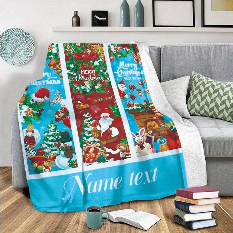 Santa Claus Christmas Customized Your Name Blanket Warm Comfortable Soft Blanket For Chair Office Sofa Bed Sofa Office Camping Suitable For Gifting