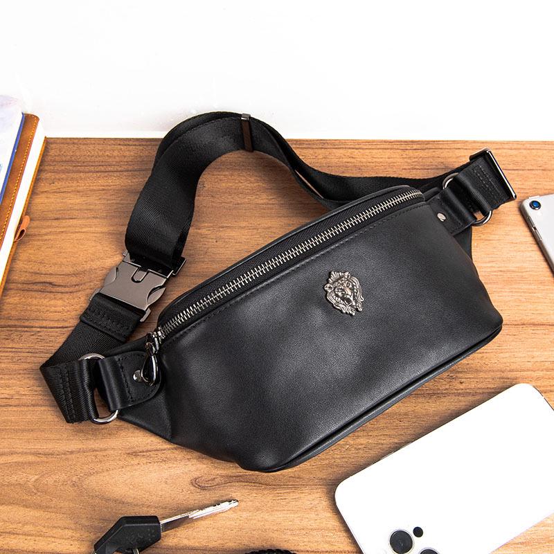 Herren Trendige Minimalistische Hüft- und Brusttasche - Echtes Rindsleder, Weiche Lässige Umhängetasche, Japanischer & Koreanischer Stil