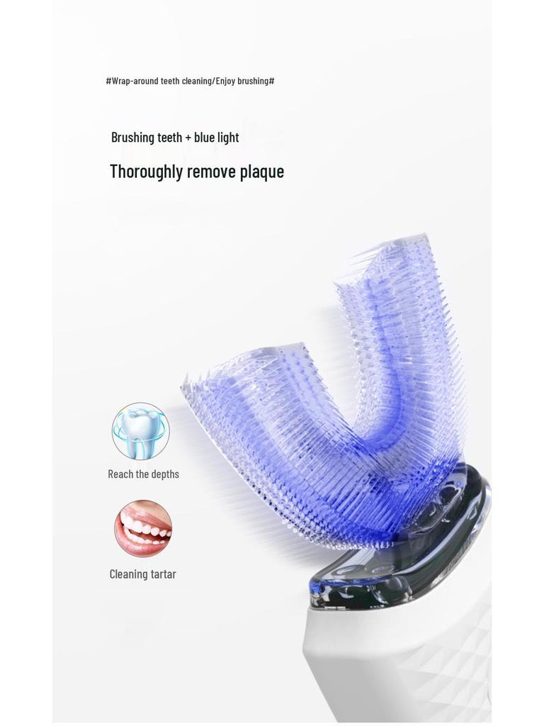 Automatische, waschbare U-förmige elektrische Zahnbürste mit weichen Silikonborsten und Lade-Timer