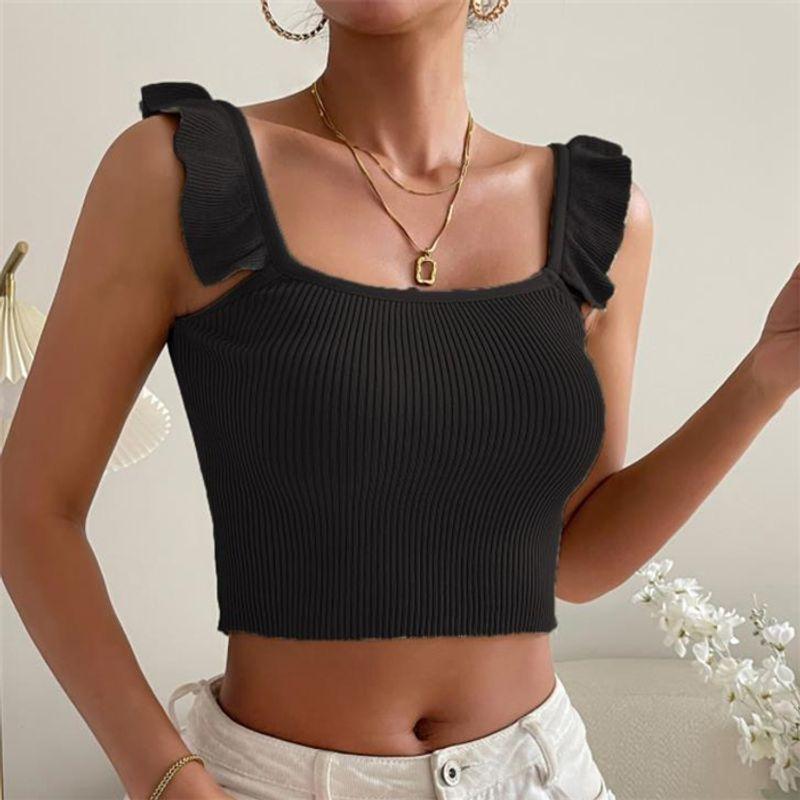 

Fashion Slim Fit Midriff-Baring Short Slim-Fitting Suspenders Vest Tops Female Sexy Crop Tank Top Women Black S
