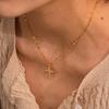 Uworld Retro 18K PVD Gold Plated Clear Crossed Zircon Necklace Cubic Zirconia Cross Pendant Necklace Collar Acero Inoxidable