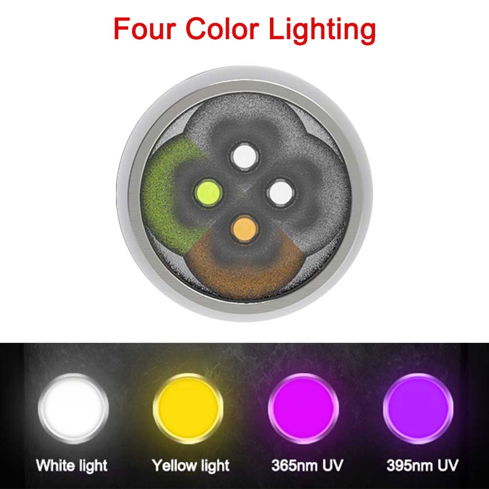 4 LED Light Sources Professional Jade Identification Flashlight 365nm+395nm+Yellow+White Light Torch USB Rechargeable Flashlight