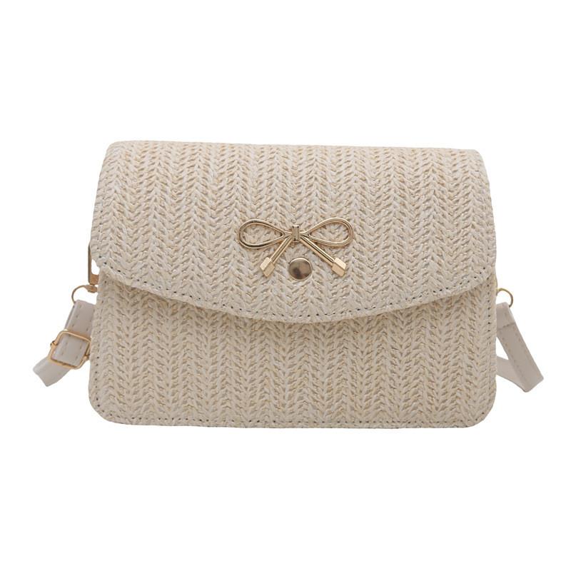 Simple Gold Bow Decoration Woven Texture Women Casual Shoulder Bag For Daily Use