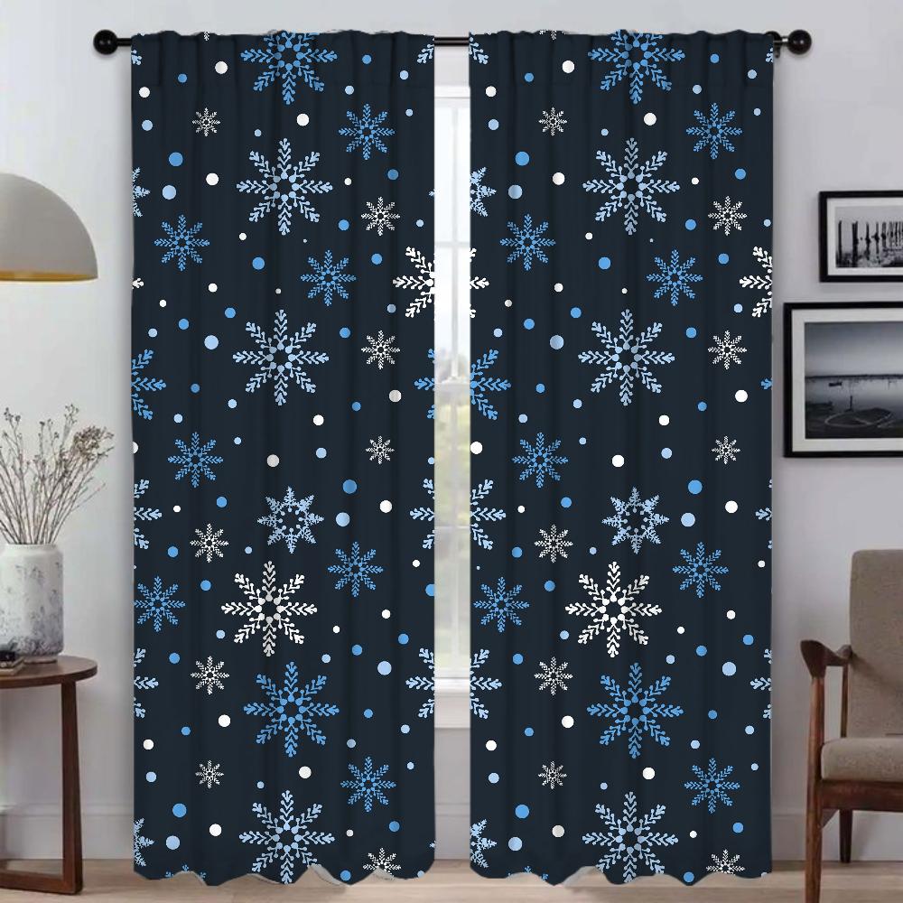 Blackout Curtains 2 Pieces Snowflake Window Curtain for Room 2 Panel Halloween Decoration Shades Tulle for Bedroom Partition