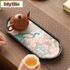 National Style Begonia Peacock Tea Tray Dried Fruit Plate Coffee Storage Board Teapot Stove Insulation Dishes For Serving Craft