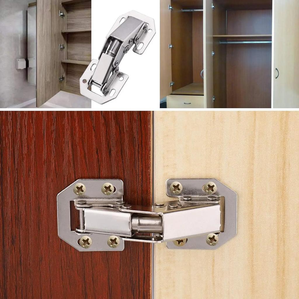 2/6PCS 90 Degree Steel Cabinet Hinges with Screws No-Drilling Buffer Hinge Kitchen Cabinet Cupboard Hinges DIY Furniture Hardware Tools