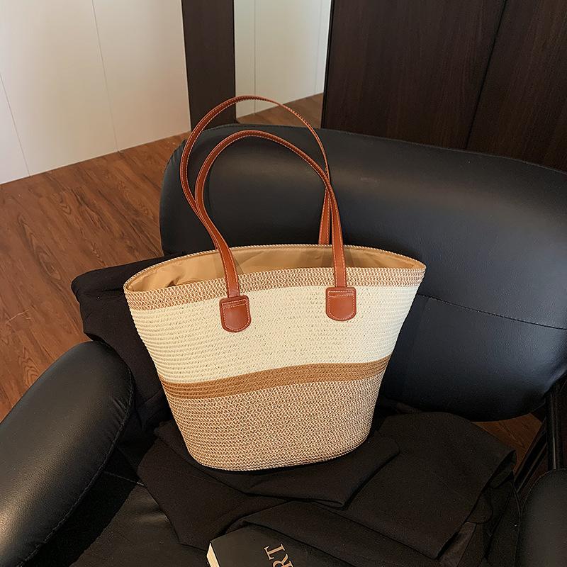 

Соломенная сумка женская большой вместимости новая летняя повседневная на плечо сумка-ведро премиальная пляжная сумка для отдыха на море