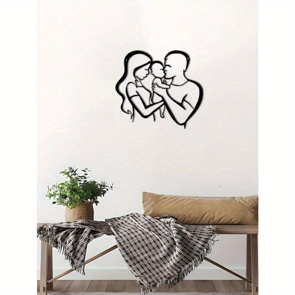 Metal Wall Art Family Line Drawing Mom Dad Child Minimalist Home Decor Bedroom Gift Hanging Ornament TY7101