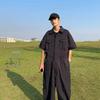 Street Overalls One-piece Men's Trendy Brand Hip-hop Short-sleeved Jumpsuit Suit Wide-leg Pants Straight-leg All-in-one Pants