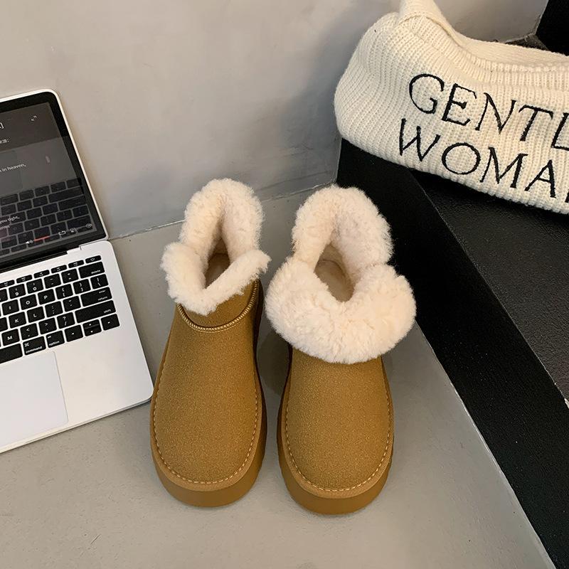Simple solid color warm snow boots for women, new thick-soled thick-soled thick-velvet non-slip snow cotton boots for women in autumn and winter 2025