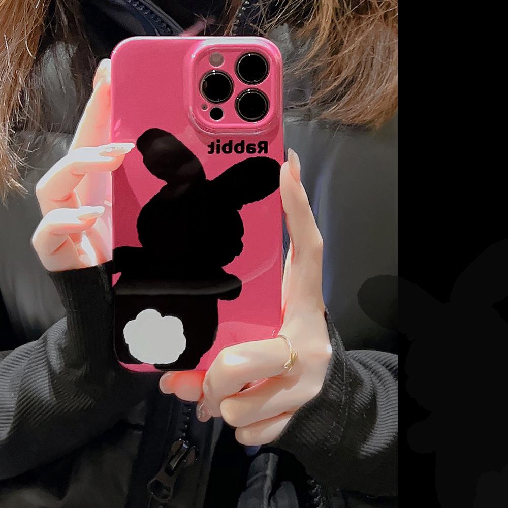 Black Rabbit Back IPhone 14 Apple Phone Case 13Pro Max Simple 11 Suitable for 1516 Film 8 Hard