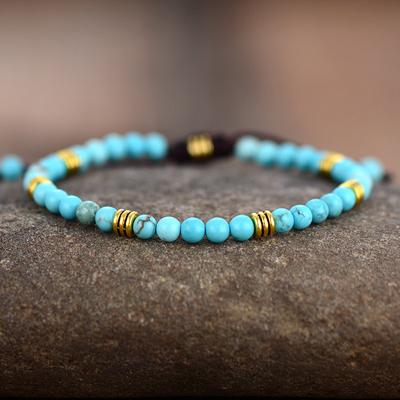 Simple and Stylish Natural Turquoise Stone Handmade Beaded Bracelet for Men and Women, a Popular European and American Fashion Accessory.