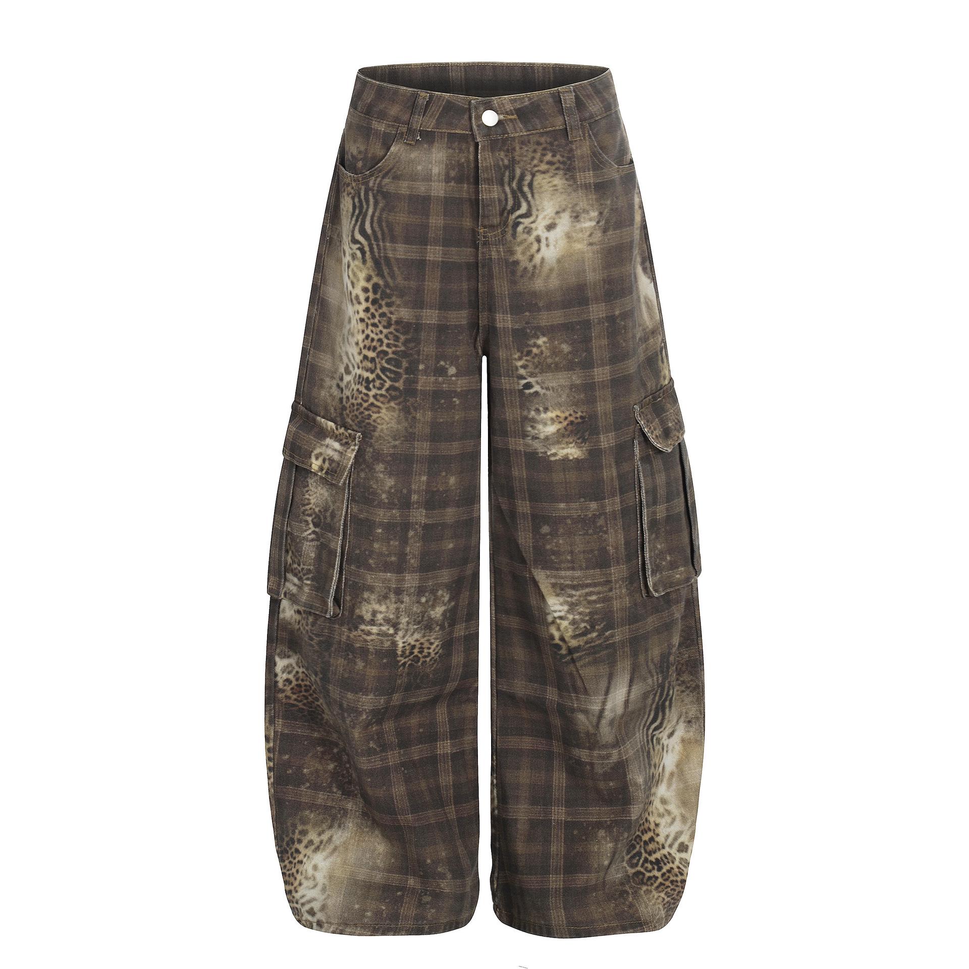 26 Spring American Retro Spicy Girl Plaid Leopard Print Casual Women s Long Pants L