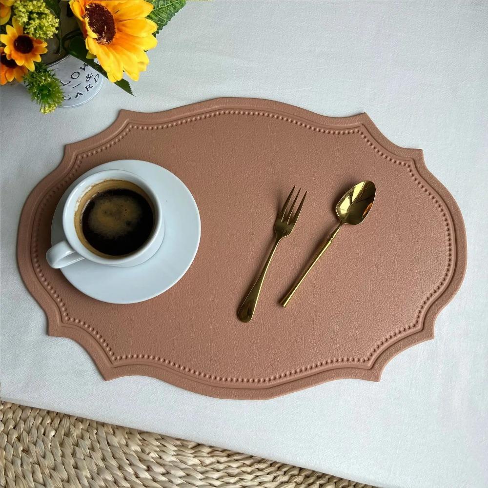 Retro Faux Leather Dinner Mat Oil-resistant Nordic Style Placemat Waterproof Thermal Insulation Mat Kitchen Use