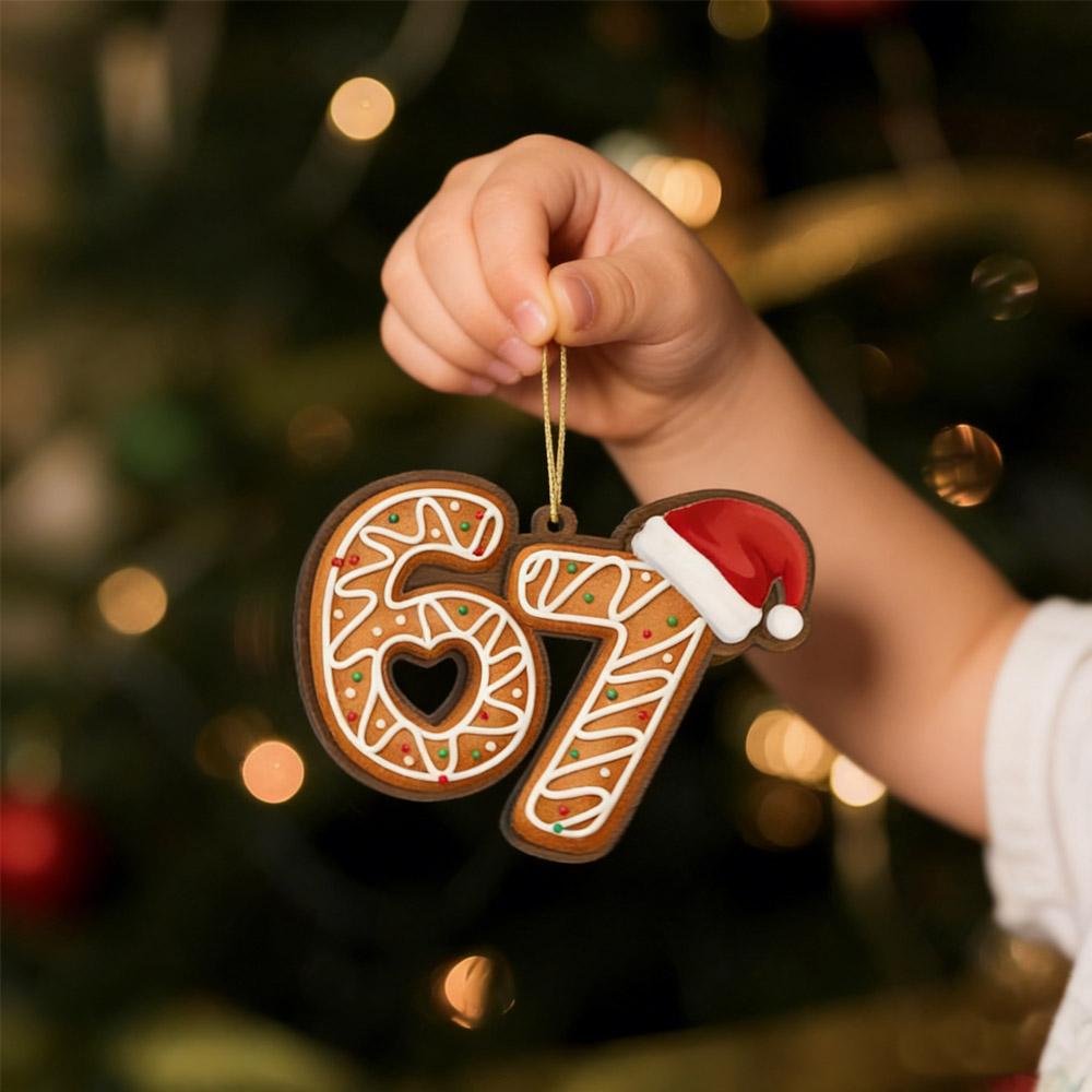 Gingerbread - Style Christmas Ornament Number 67 with Santa Hat Festive Hanging Decoration for Christmas Tree Home & Holiday