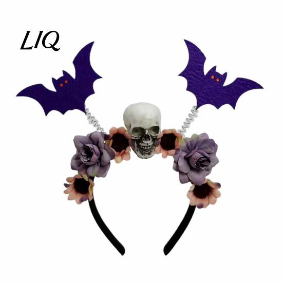 Floral Hair Bands for Party Halloween Flower Skeleton Bat Headband, Gothic Skull Bands, Spooky Accessories Girls Accessory, Lightweight No Slip