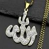 Arabischer Allah Gott Anhänger Halskette für Männer Frauen Edelstahl Goldfarbe Islamisches Muslimisches Amulett Voll Strass Kette Schmuck