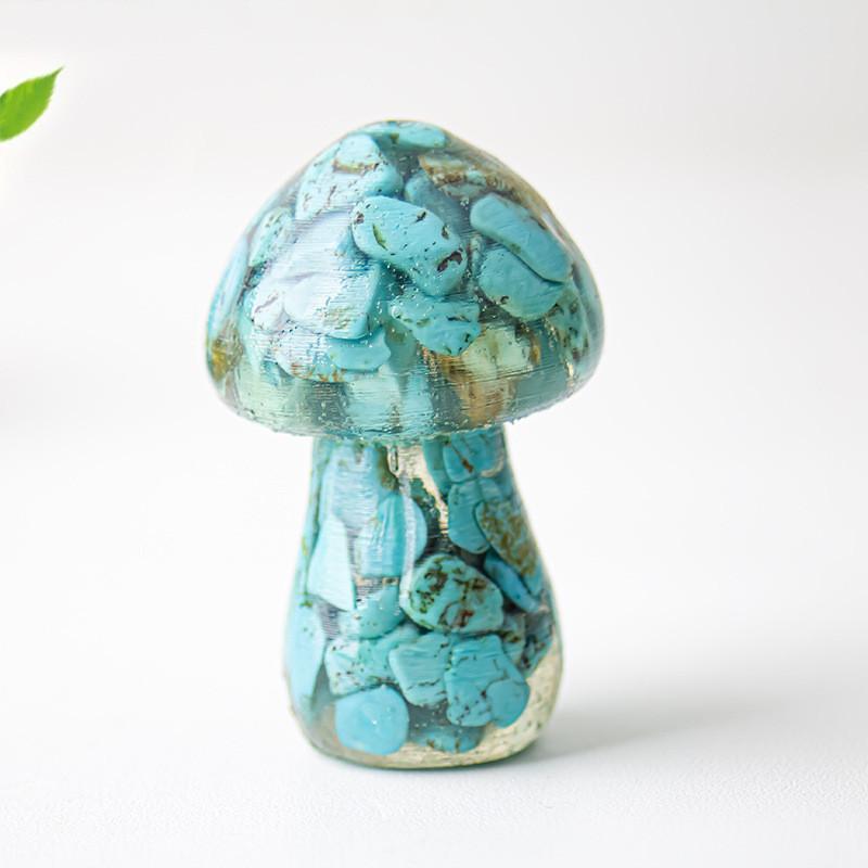 Resin Crystal Mushroom Figurine With Natural Gemstones For Home Decor Gift Ideas